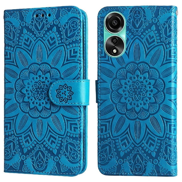 Funda tipo cartera FOXDOCK para OPPO A78 4G , diseño girasol en relieve, cuero PU, cierre magnético, soporte y tarjetero