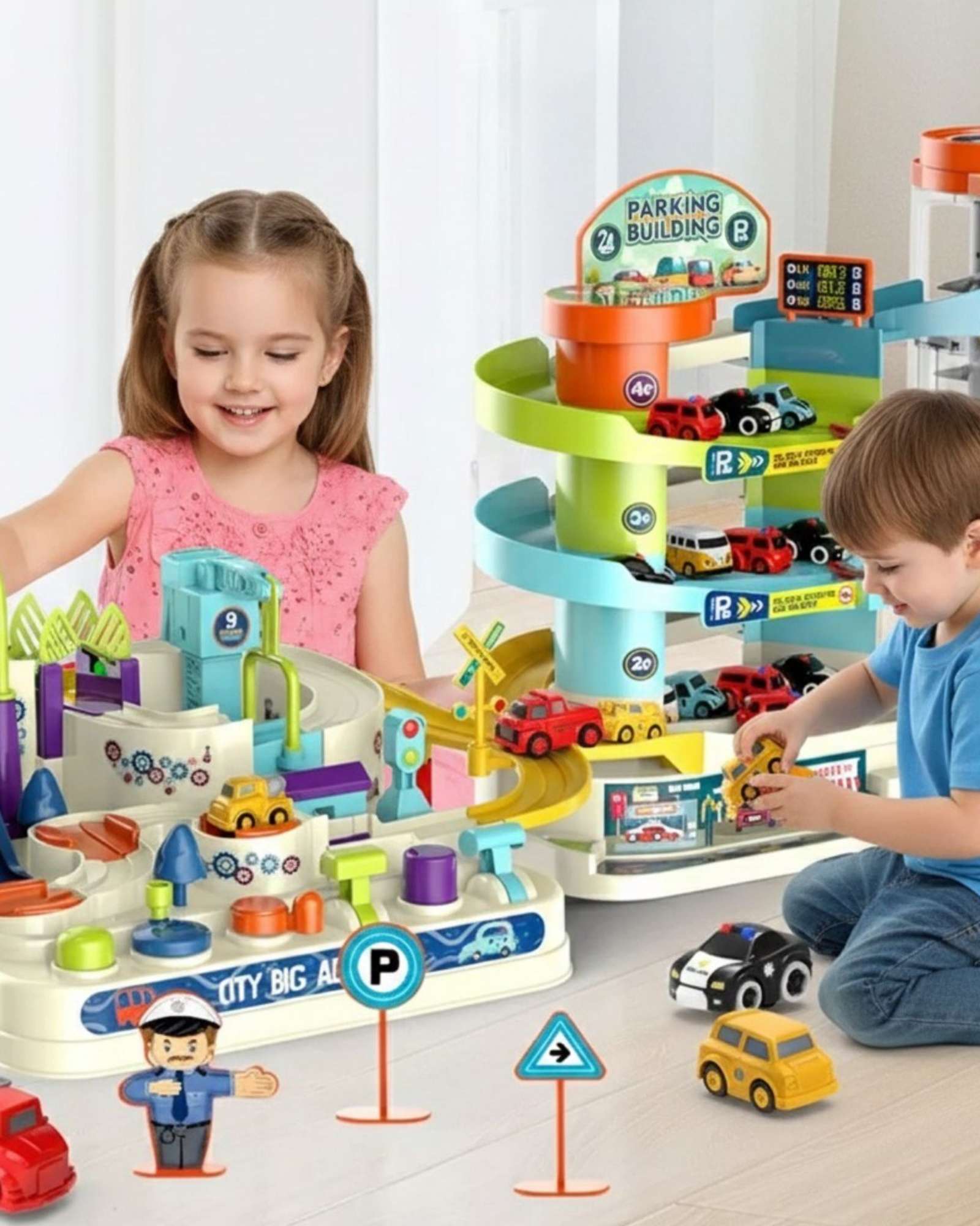 Mylhogar - Pista De Autos City Big Adventure 2 En 1 Estacionamiento Y Rescate Urbano