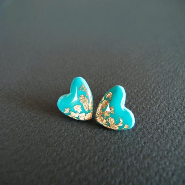 Gorgeous Women's Gemstone Turquoise & Zircon Inlaid Stud Earrings - A Stylish Accessory!
