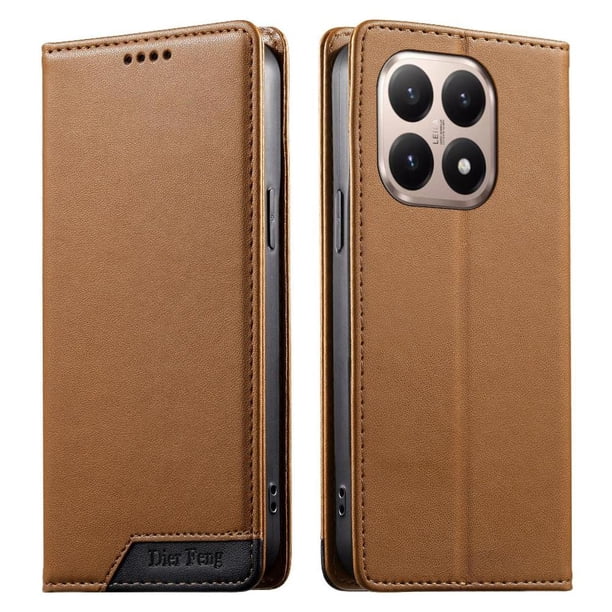 Funda Tipo Cartera de Cuero Sintético para XIAOMI 15 T Bloqueo RFID, con Ranuras para Tarjetas y Bolsillo para Efectivo, Cierre Magnético Fuerte Marrón