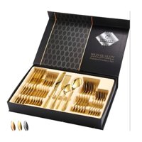 Importclick - Set Juego De Cubiertos Acero Inoxidable 24 Piezas Dorado