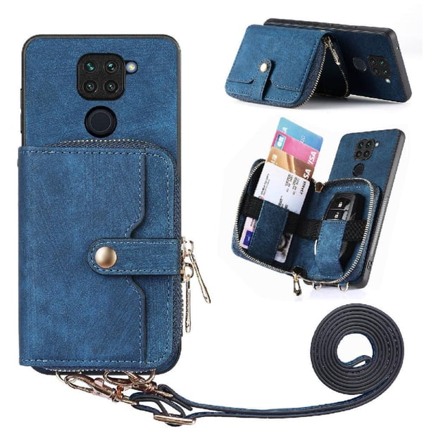Funda Tipo Cartera con Correa Cruzada para Xaiomi Redmi Note 9 4G Protección Contra Golpes Azul