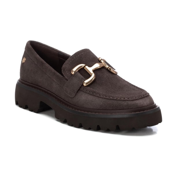 Mocasines Mujer Cuero Con Hebilla Dorada Gris Carmela gris 39