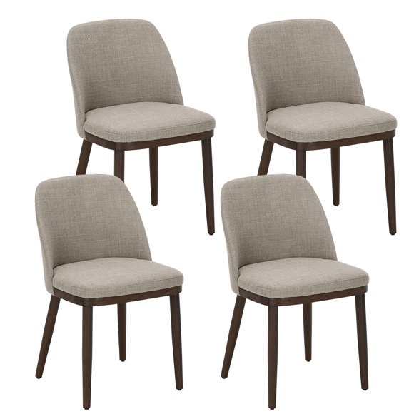 Silla COLAMY juego de 4, tela color camello y patas de madera