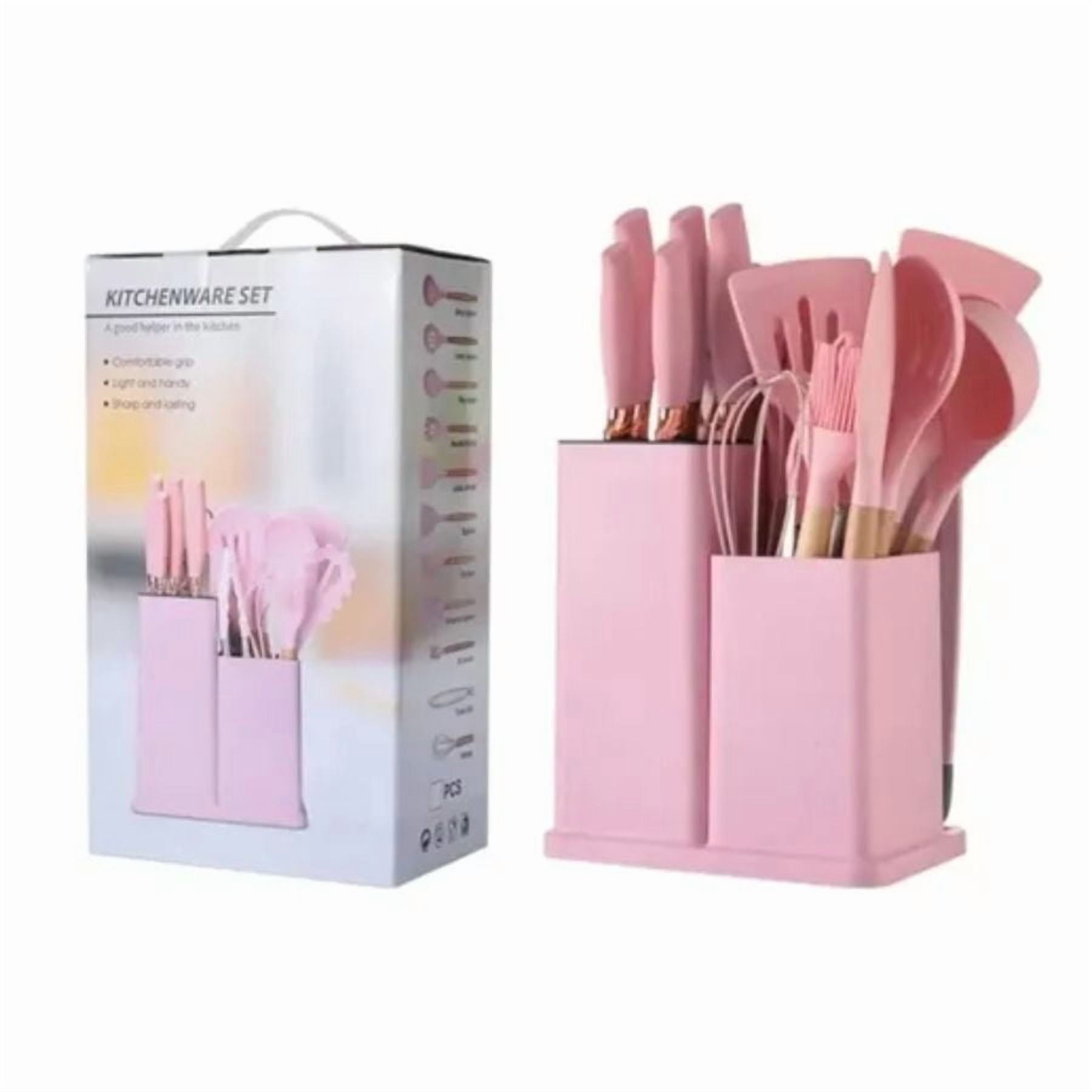 Aventura Store - Set 19 Utensilios Juego De Cocina Silicona Antiadherentes Rosado