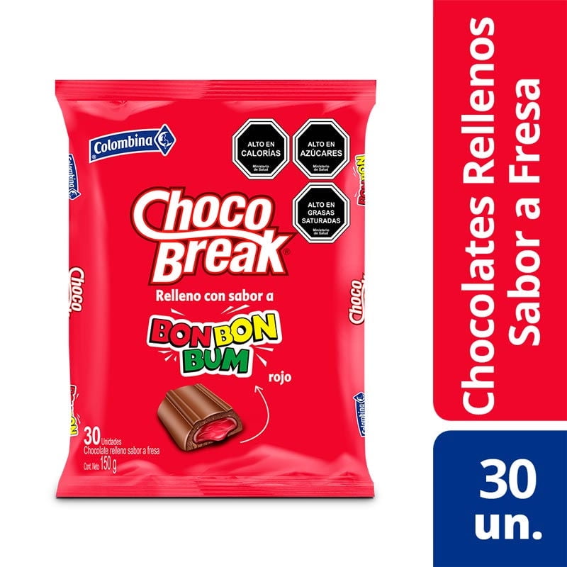 Chocolate Relleno Con Bon Bon Bum Sabor Fresa 150 g Colombina