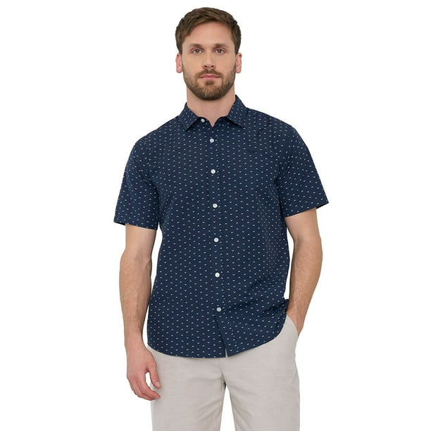 Camisa Hombre Mini Print Manga Corta Azul Corona