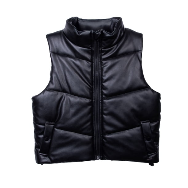 Parka Niña Sin Mangas Eco Cuero Negro