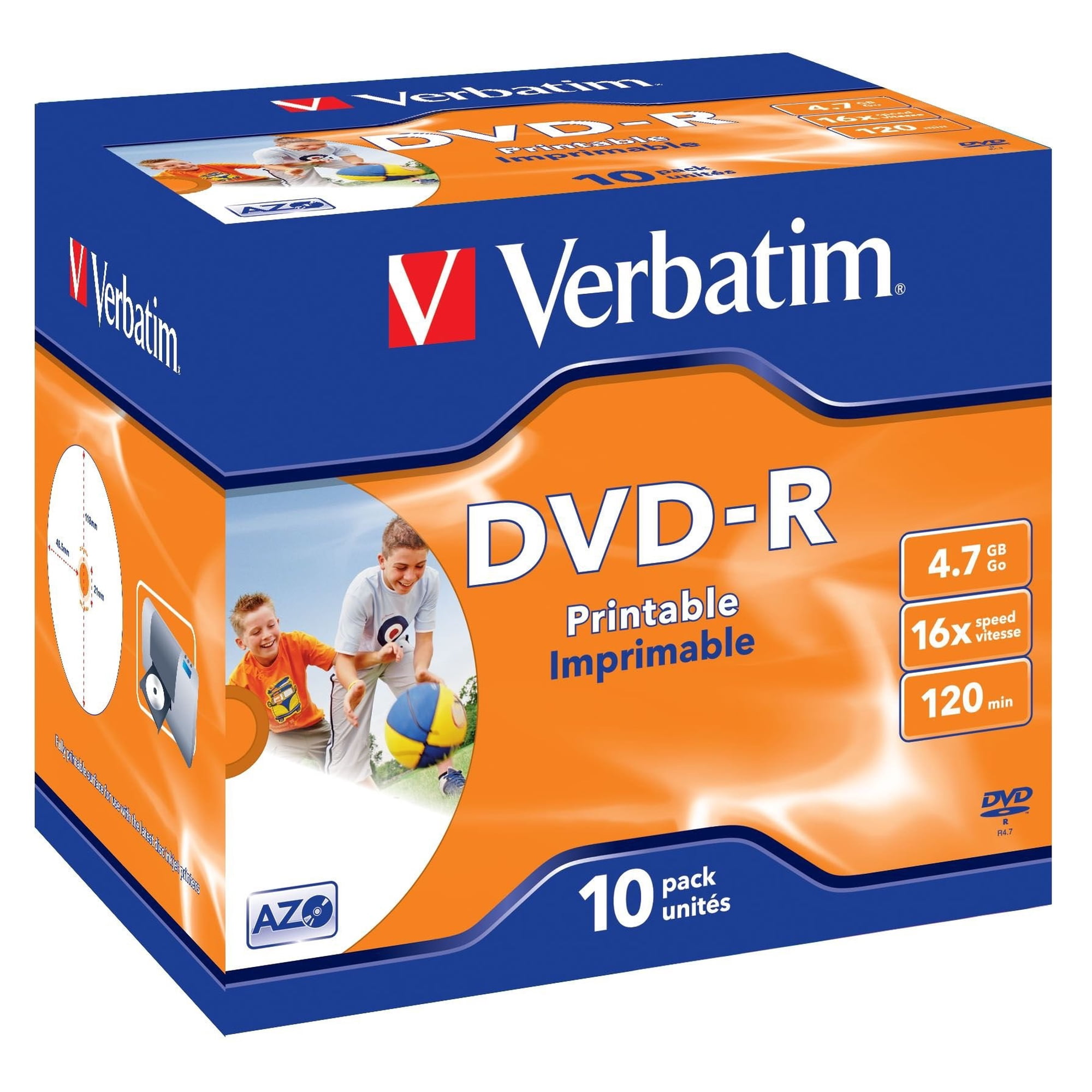 Soporte Óptico Imprimible Dvd-r Verbatim 16x 4,7 Gb, Paquete De 10