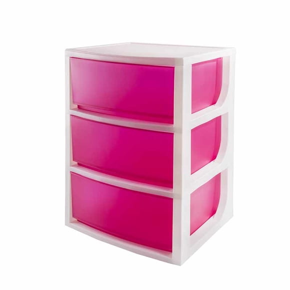 Mueble Organizador 3 Cajones 90L Polipropileno Blanco - Rosado