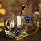 thumbnail image 4 of Tazas de café de vidrio transparente sin plomo con diseño de mariposa y flor esmaltada, taza de té con cuchara de acero, regalos personalizados para mujeres, esposas, mamás, niñas, maestras, amigas, c, 4 of 7