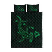 Milsleep - Mapa Hawaiano Hamerhead Tiburón Polinesia Juego De Cama Colcha Verde