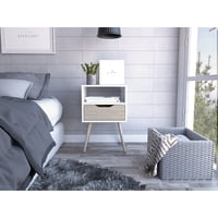 Tuhome - Velador Otom 1 Cajón Blanco Y Rovere 63X40X35 Cm