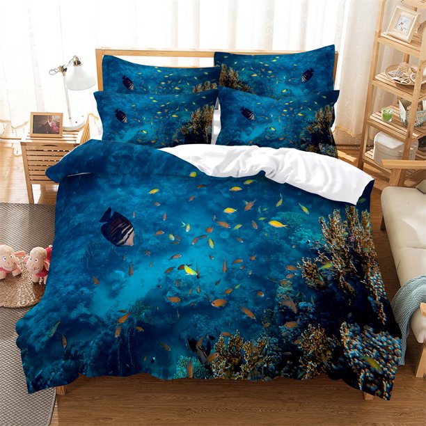 The underwater world Digital Bedding Sets Home Bedclothes Super Cover Pillowcase Comforter Textiles Bedding Set Bed Sheets