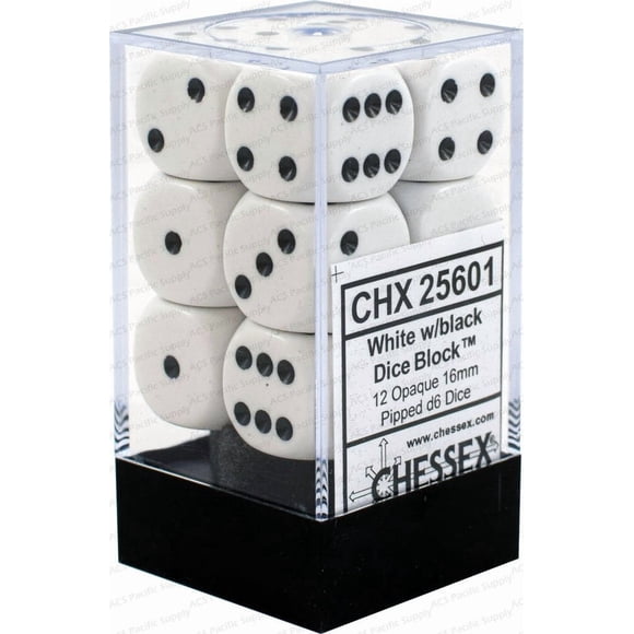 Dice Chessex, dados opacos, 16 mm, D6, blanco/negro, 12 pepitas
