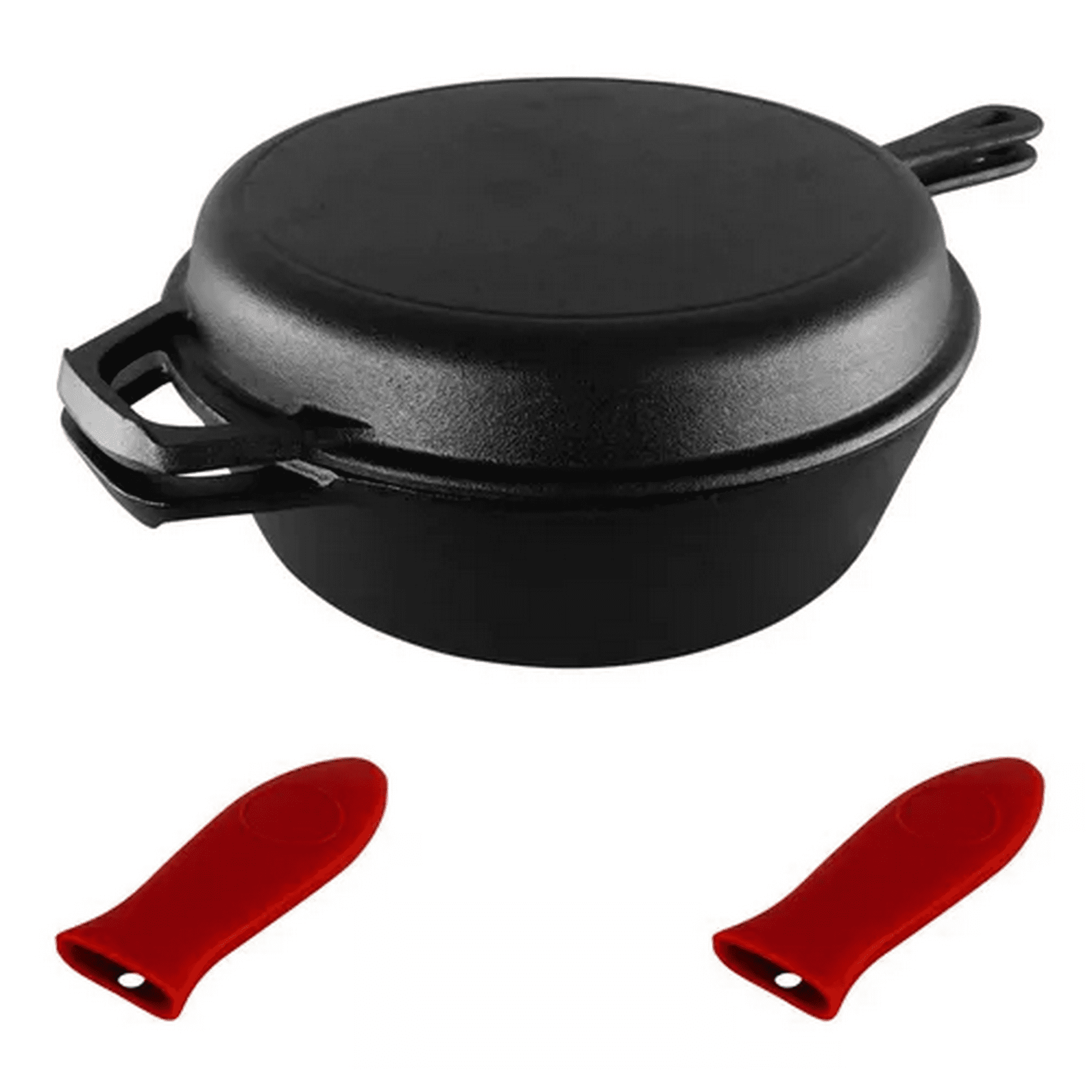 Genérico - Dutch Oven De 26 Cm Con 2 Sartenes De Hierro Fundido Y 2 Grip, Negro
