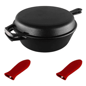 Genérico - Dutch Oven De 26 Cm Con 2 Sartenes De Hierro Fundido Y 2 Grip, Negro