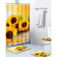 Mylhogar - Set De Baño 5 Piezas Cortina Mas Alfombras Mas Forro De Ducha