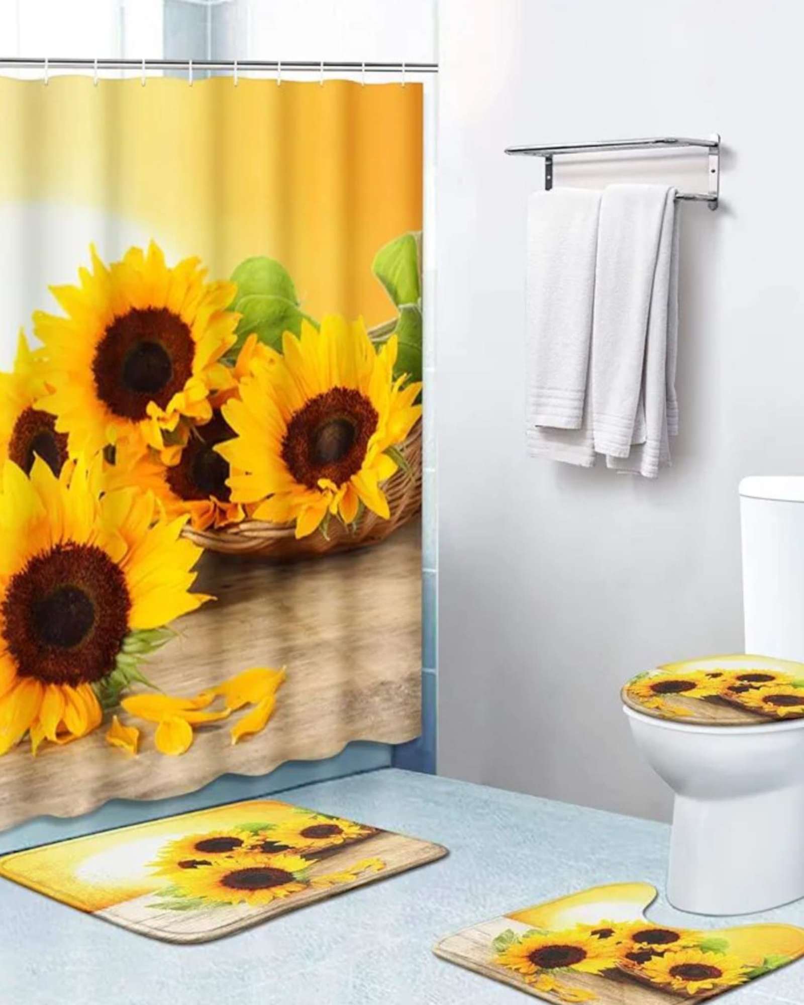 Mylhogar - Set De Baño 5 Piezas Cortina Mas Alfombras Mas Forro De Ducha