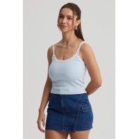 Fashionspark - Polera Mujer Encaje Escote Celeste Oscuro