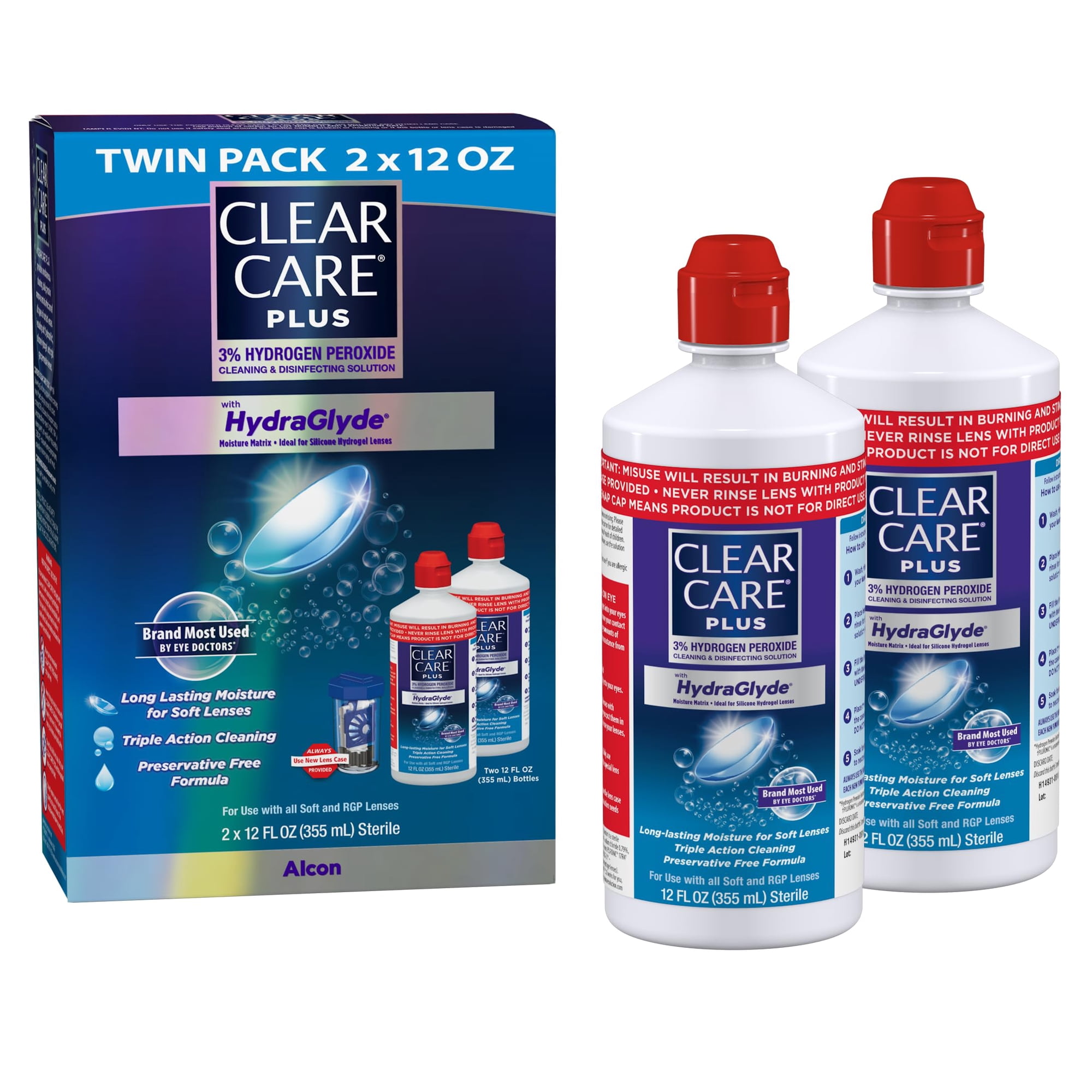 Solución De Limpieza Clear Care Plus Con Funda Para Lentes, 360 Ml, 2 Unidades