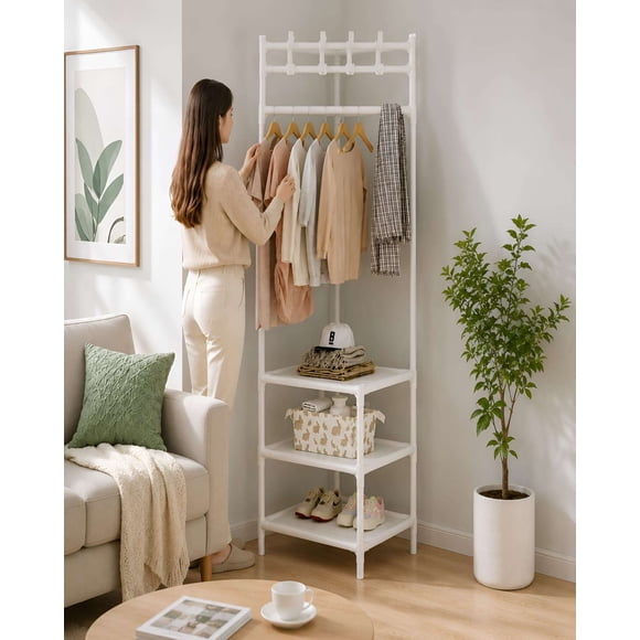Closet Esquinero De 185 Cm Perchero Con Repisas De Almacenamiento