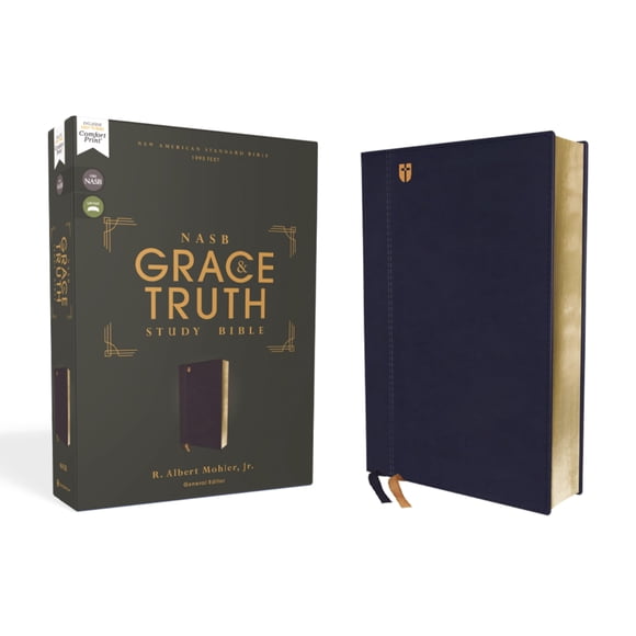 Biblia de estudio Grace and Truth (NASB) HarperCollins 1995, cubierta azul marino con letras rojas