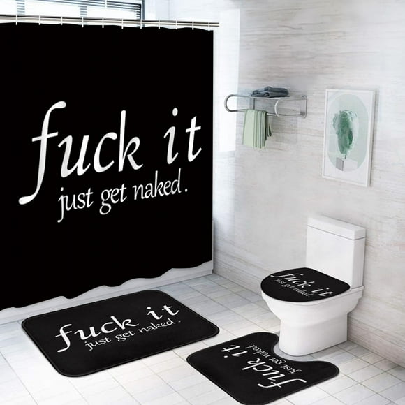 Juego de cortinas de ducha ArtSocket Funny Get Naked con alfombras, 180 x 180 cm