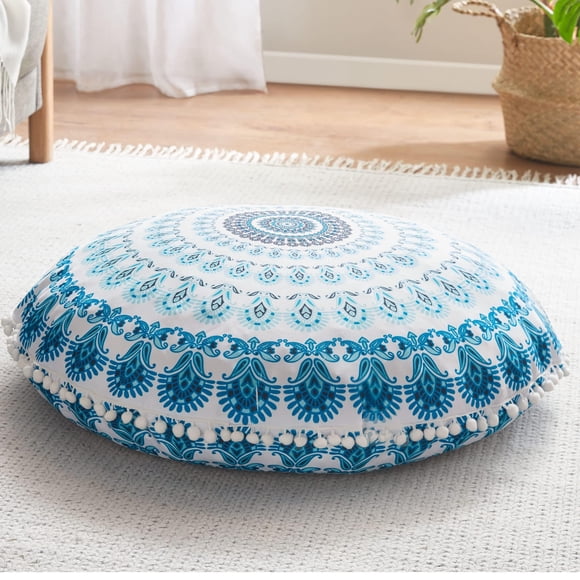 Almohada de suelo Codi Meditation redonda, grande, de espuma viscoelástica color aguamarina