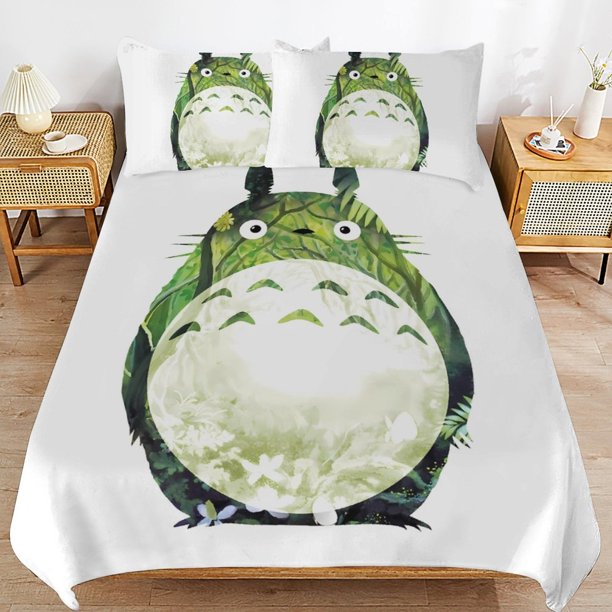 x425 My Neighbor Totoro Bed Duvet Cover Microfiber Bedding Sets 3D Printed Lightweight 3 Piece Comforter Sets, 1 Duvet Cover And 2 Pillow Shams for Kids Boys Girls 90"x90" jn425