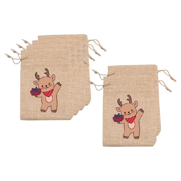 6 Bolsas De Arpillera Con Cordón Y Diseño Navideño De 4 X 5,5 Pulgadas Para Fiestas, Renos