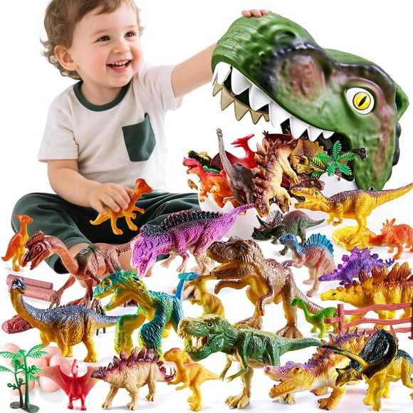 XINSITE Juego de juguetes de dinosaurios de 46 piezas con huevos y árboles