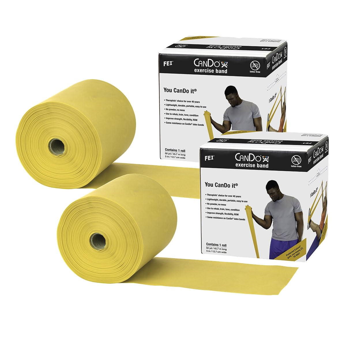 Banda De Ejercicio Cando Twin-pak, Sin Látex, Dorada, 100 Yardas