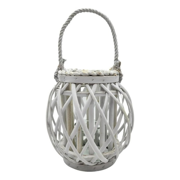 Candelabro Porta Vela Mimbre Rustico Terraza Blanco Decora blanco