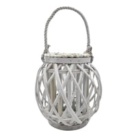 Fliperex - Candelabro Porta Vela Mimbre Rustico Terraza Blanco Decora