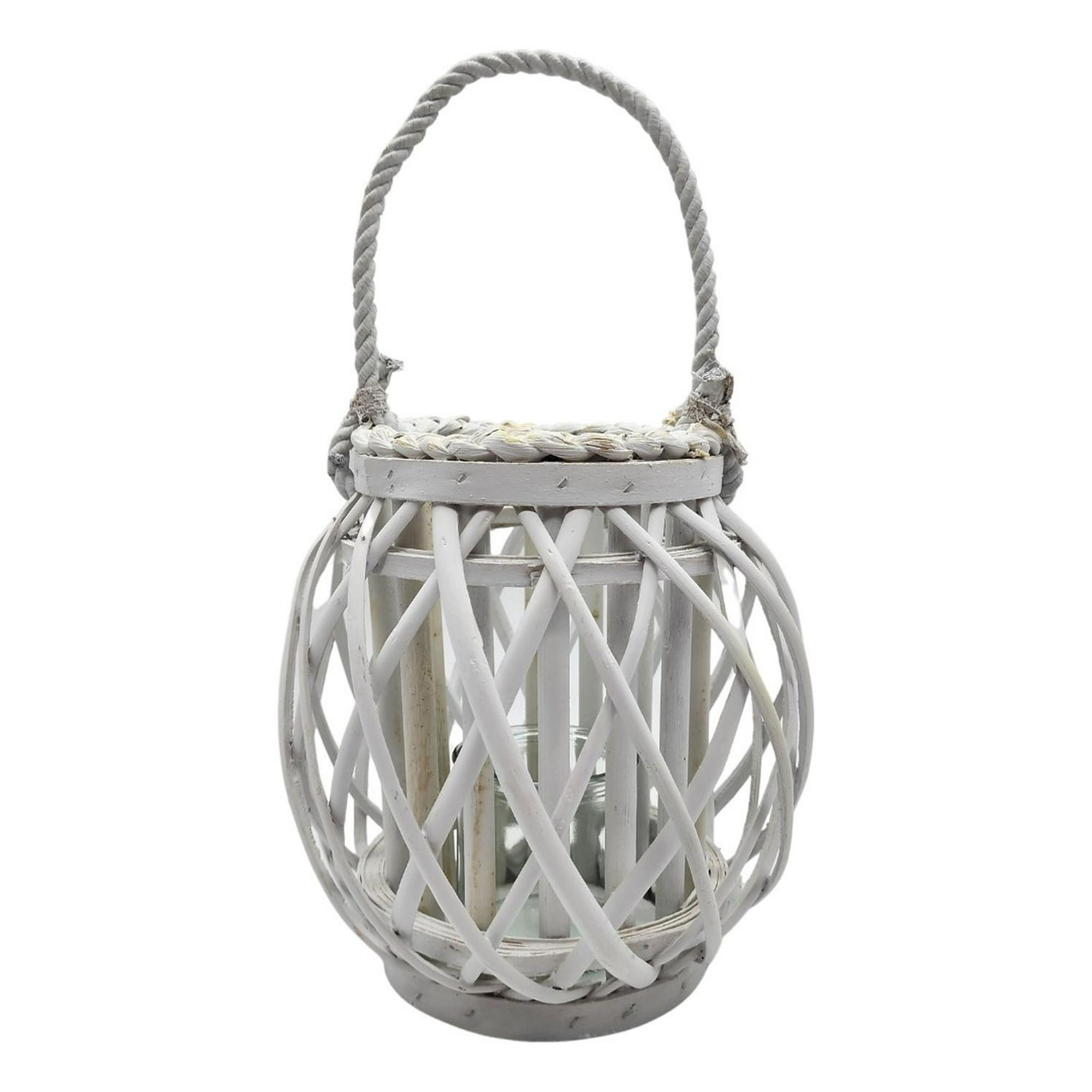 Fliperex - Candelabro Porta Vela Mimbre Rustico Terraza Blanco Decora Blanco