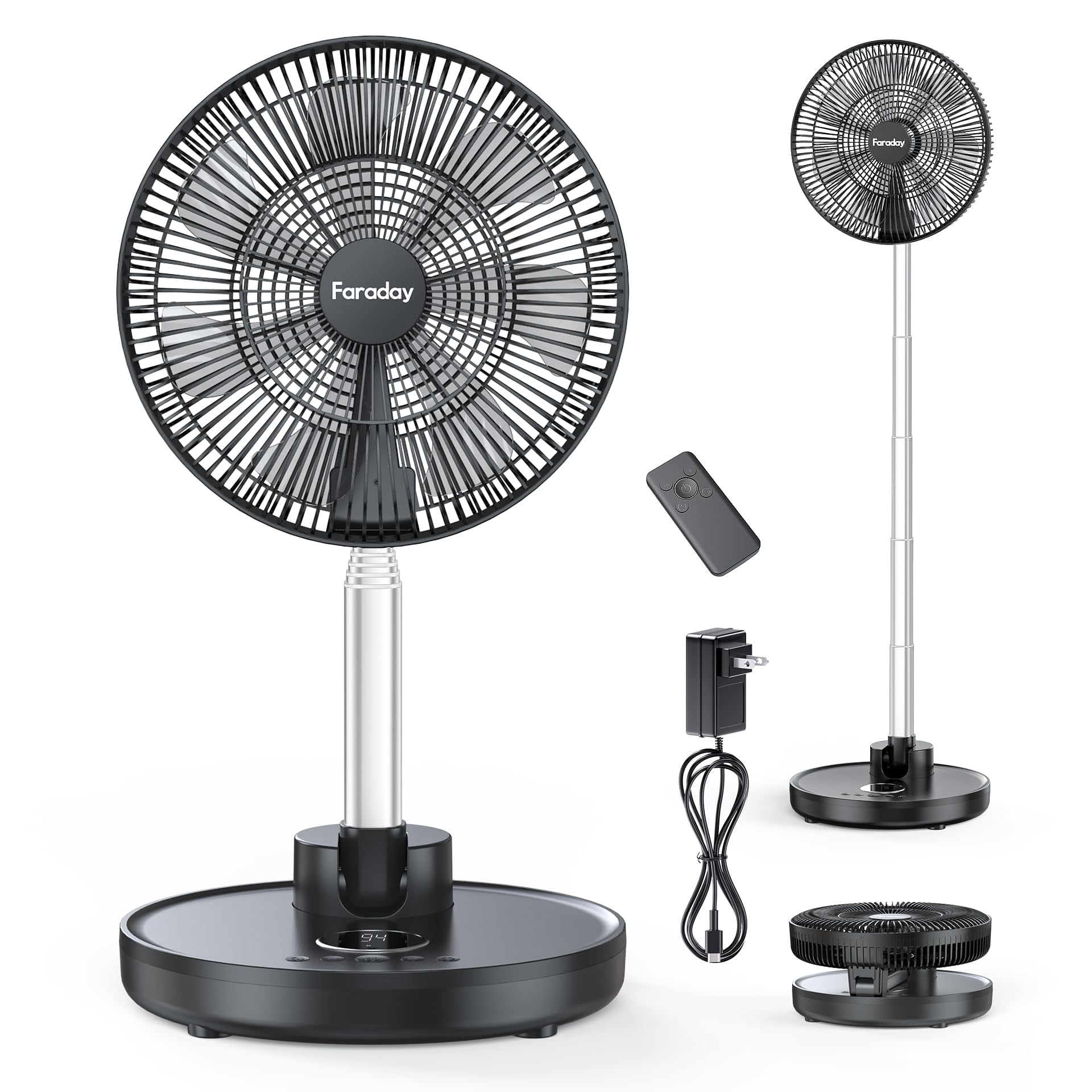 Ventilador De Pie Faraday Oscilante De 30 Cm, Plegable, 12000 Mah