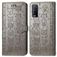 Funda Cartera Foxdock Para Vivo Y20 , Flip Pu Con Relieve De Gatos Y Perros, Tarjetero Y Soporte