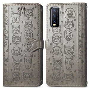 Funda Cartera Foxdock Para Vivo Y20 , Flip Pu Con Relieve De Gatos Y Perros, Tarjetero Y Soporte