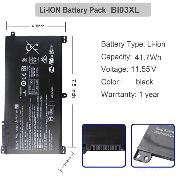 BI03XL ON03XL batería portátil compatible con HP Pavilion X360 13-u000 M3-m000 M3-U001DX Stream 14-ax000 14-ax010wm 14-ax020wm 14-ax030wm Series HSTNN-UB6W 844203-855