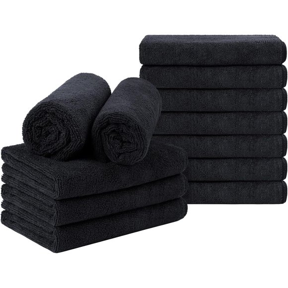 Orighty Salon Towels, 12 Pack Black Microfiber Hair Towel 1