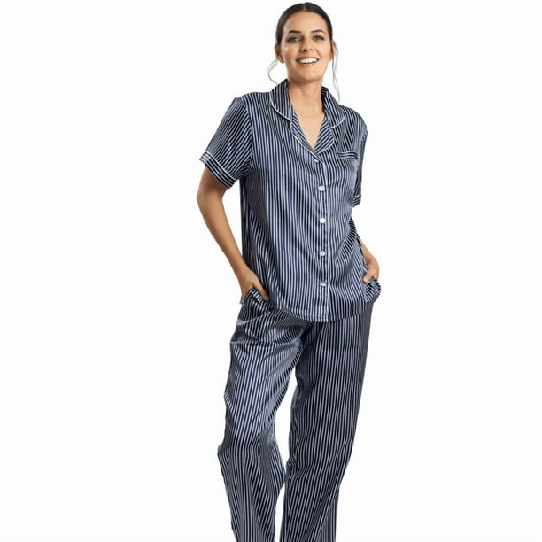 Pijama Satín Largo Estampado Listado | Estilo Suave