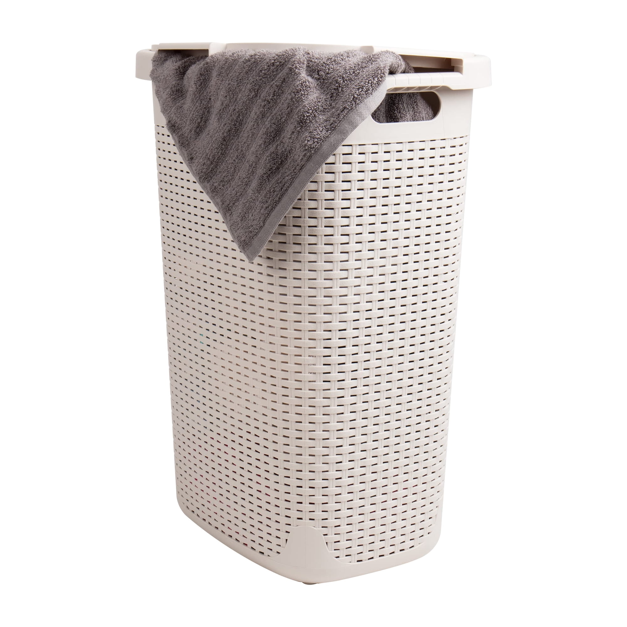 Cesta Para Ropa Mind Reader, 60 L, Delgada, Con Tapa De Plástico, Color Marfil