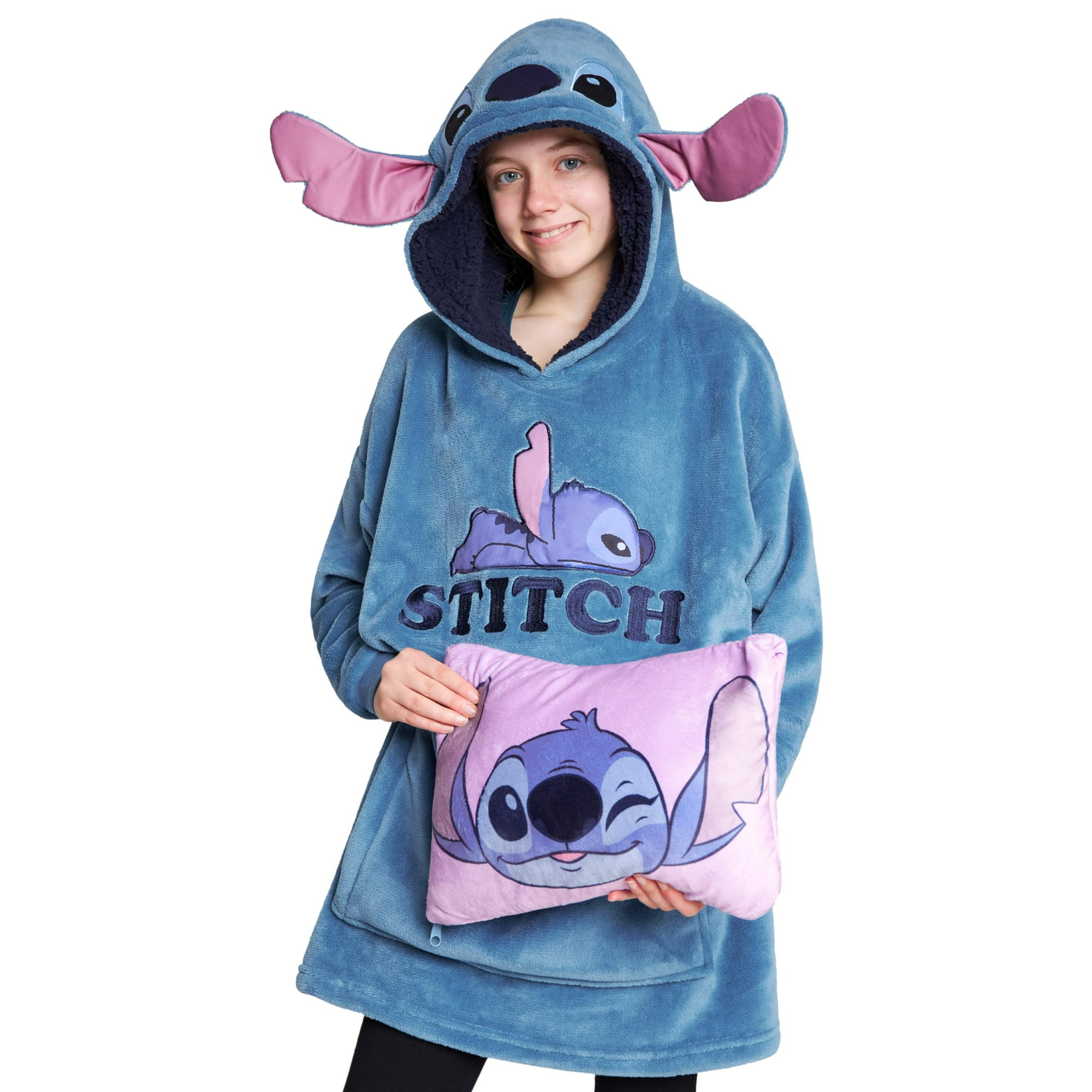 Manta Con Capucha Disney Stitch De Forro Polar Para Niñas Y Adolescentes, Color Azul