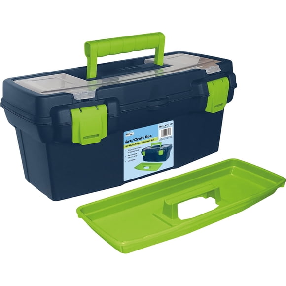 Caja de almacenamiento Pro Art azul y verde con organizador en la parte superior de 40 x 20 x 18 cm