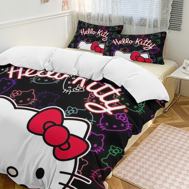 Hello Kitty 3-Piece Twin Bed Set - Includes 1 Single Comforter And 2 Pillowcases Bedding - Fade Resistant Microfiber - Hello Kitty