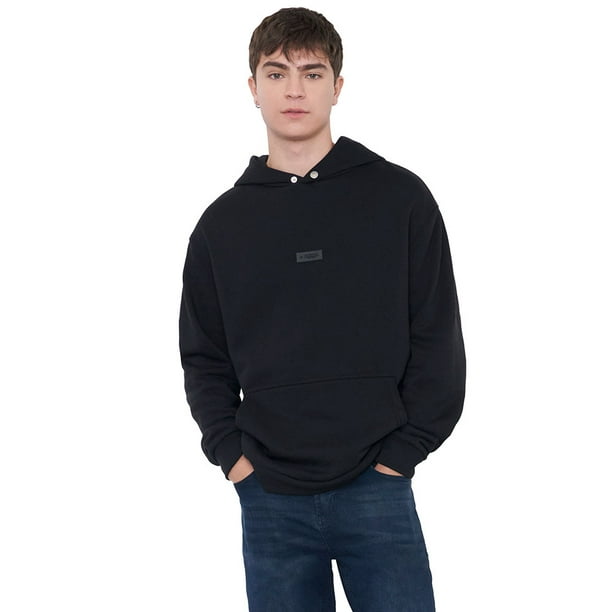 Polerón Hombre Hoodie Snap Y Print Negro Corona