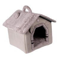 Magideal - Cama Para Gatos De Terciopelo De Felpa Extraíble Y Lavable, Nido Cerrado Para Interiores, Cama Para Perros Pequeños, Cómoda Caseta Portátil Con Asa, A Gris
