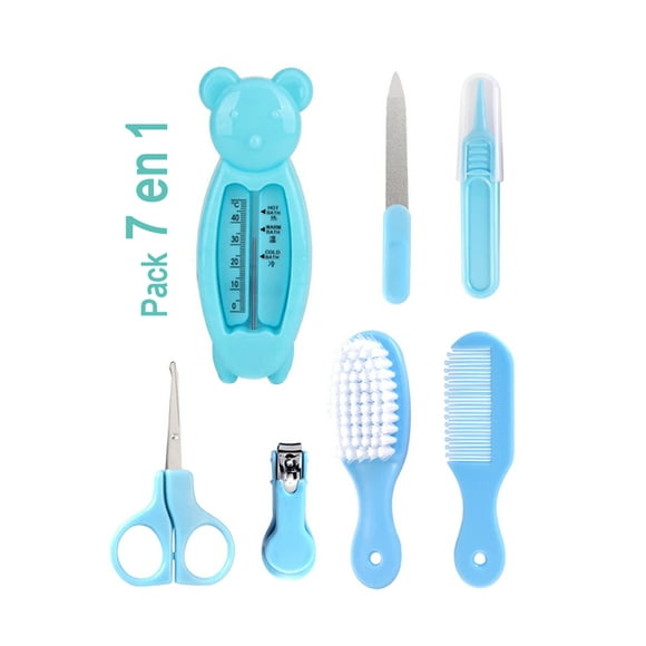 Set Manicure Cuidados Bebe 7 En 1 Cortauñas Peine Termometro Celeste