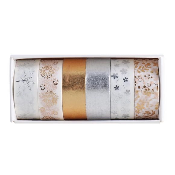 Cinta Washi, 6 Washi, cinta Washi de lámina dorada/plateada de 15mm, cinta decorativa, cinta Washi para diario, cinta decorativa para